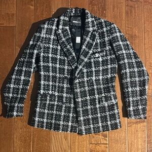 Fashion Nova Black & White Plaid Tweed Blazer